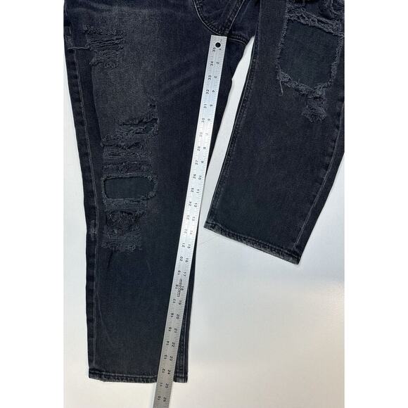 American Eagle Jeans Womens 14 Short Mom High Rise Faded Black Denim Distressed - Picture 11 of 13